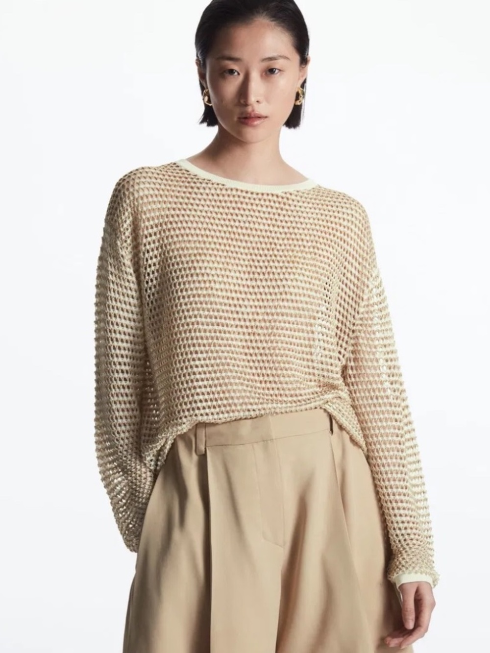 COS Loose Knit Long Sleeve Top Beige Size S